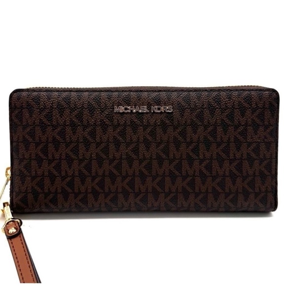 Michael Kors Large Continental Wallet Wristlet Leather Brown - Picture 2 of 8